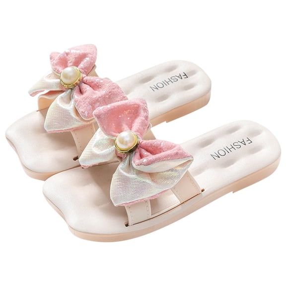 breaise Girl's Bow Sandals Open Toe Slip on Beach Summer Shoes Kids Sandals 2027, Comfortable Slide Dress Sandals,Vacation Outfits
