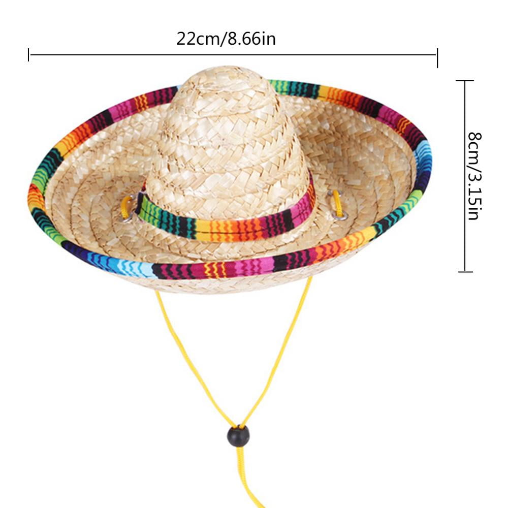 Voyoo Sombrero Mini Hats Dog Party Birthday Hat Christmas Outfit Mexican-Mini Sombrero Pet Hat Adjustable Mini Mexican Straw Hat Party Supplies for Dog 