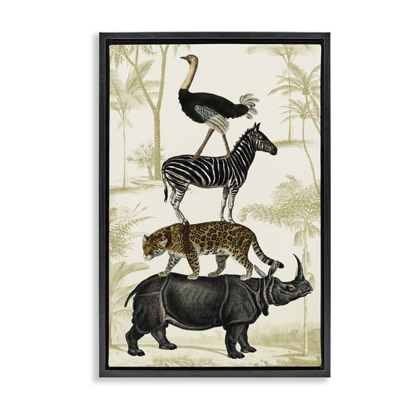 Stupell Industries Traditional Tower of Safari Animals Black Floating Frame Canvas Art, 17 x 25, by Victoria Barnes