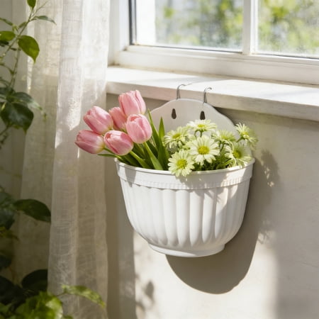 Wall-Mounted Flower Pot with Hooks Durable Hanging Planter Plastic Decorative Flower Pot for Small Plants Space-Saving Flowerpot for Home Decor