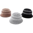 thumbnail image 3 of LinYooLi Bucket Hat for Women Knitted Plush Fisherman Hat Ear Protection Warm Bowler Hat Fashion Color Block Arrow Design, 3 of 8