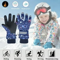 CUZIBR Kids Winter Gloves Windproof Warm Thick Ski Gloves Waterproof Snowboarding Skating Cycling Comfortable Thermal Mittens For Children Outdoor,Navy,S