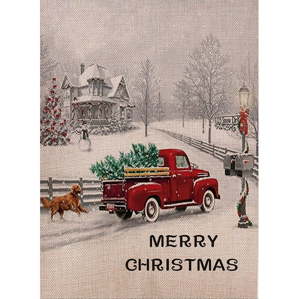 Merry Christmas Garden Flag Red Truck Double Sided, Rustic ...