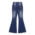 thumbnail image 6 of ZDHoor Kids Girls Casual Ripped Fitted Denim Pants Flare Jeans Elastic Waist Bell Bottom Raw Hem Denim Pants Dark Blue 12, 6 of 6