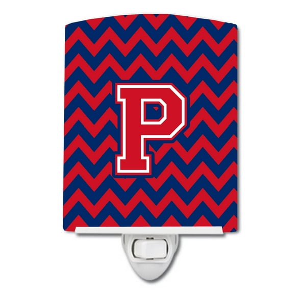 Caroline's Treasures CJ1054-PCNL Letter P Chevron Yale Blue and Crimson Ceramic Night Light, 6x4x3", multicolor