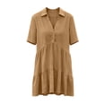 thumbnail image 6 of ShomPort Summer Casual Dresses for Women Loose Short Sleeve Lapel Button Front V Neck Knee Length Pleated Midi Dress, 6 of 7