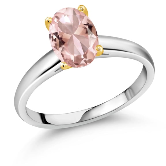 Gem Stone King 2.00 Ct Oval 9x7mm Peach Simulated Morganite 10K White and Yellow Gold Ring Ring (Size 9)
