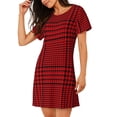 thumbnail image 2 of Fotbe Red Black Houndstooth Bata de Dormir para Mujer con Estampado, Camisón de Algodón de Manga Corta, Ropa de Dormir Casual, 2 of 6