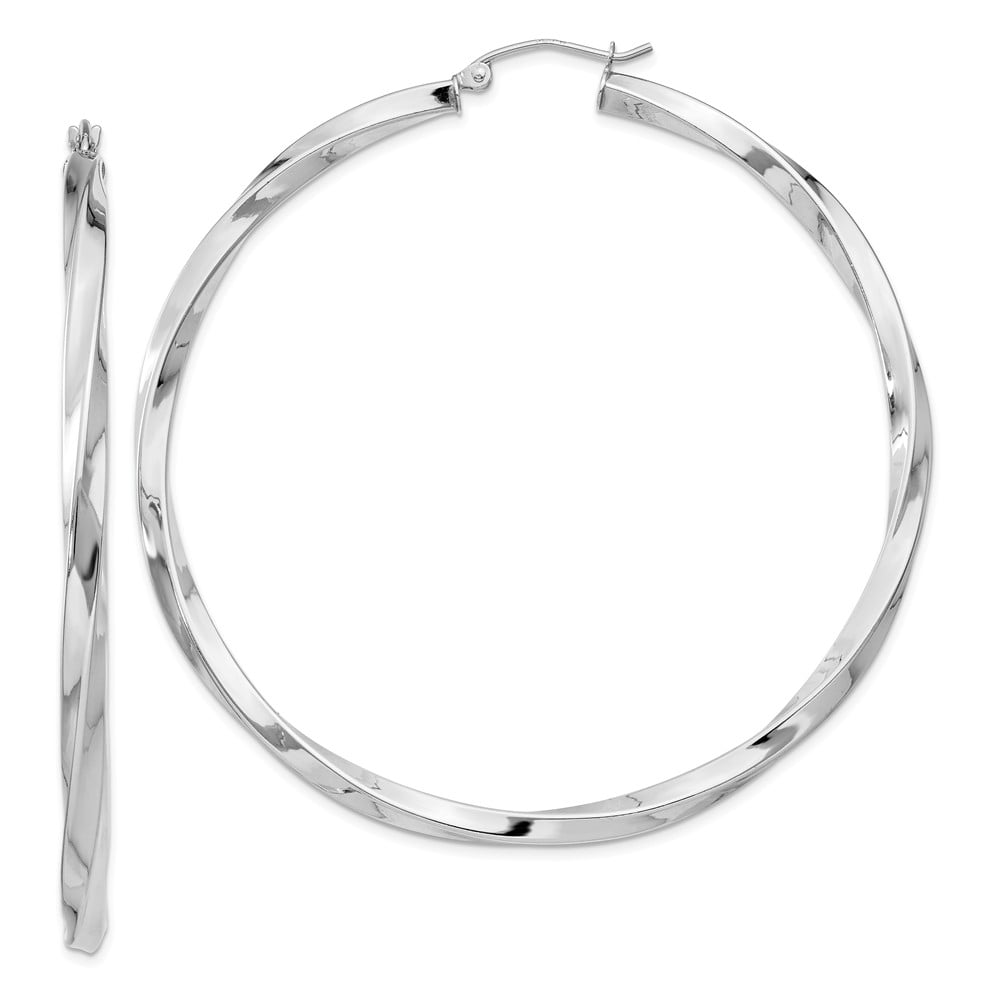 925 Sterling Silver 3mm Twisted Hoop Earrings 62mm x 60mm
