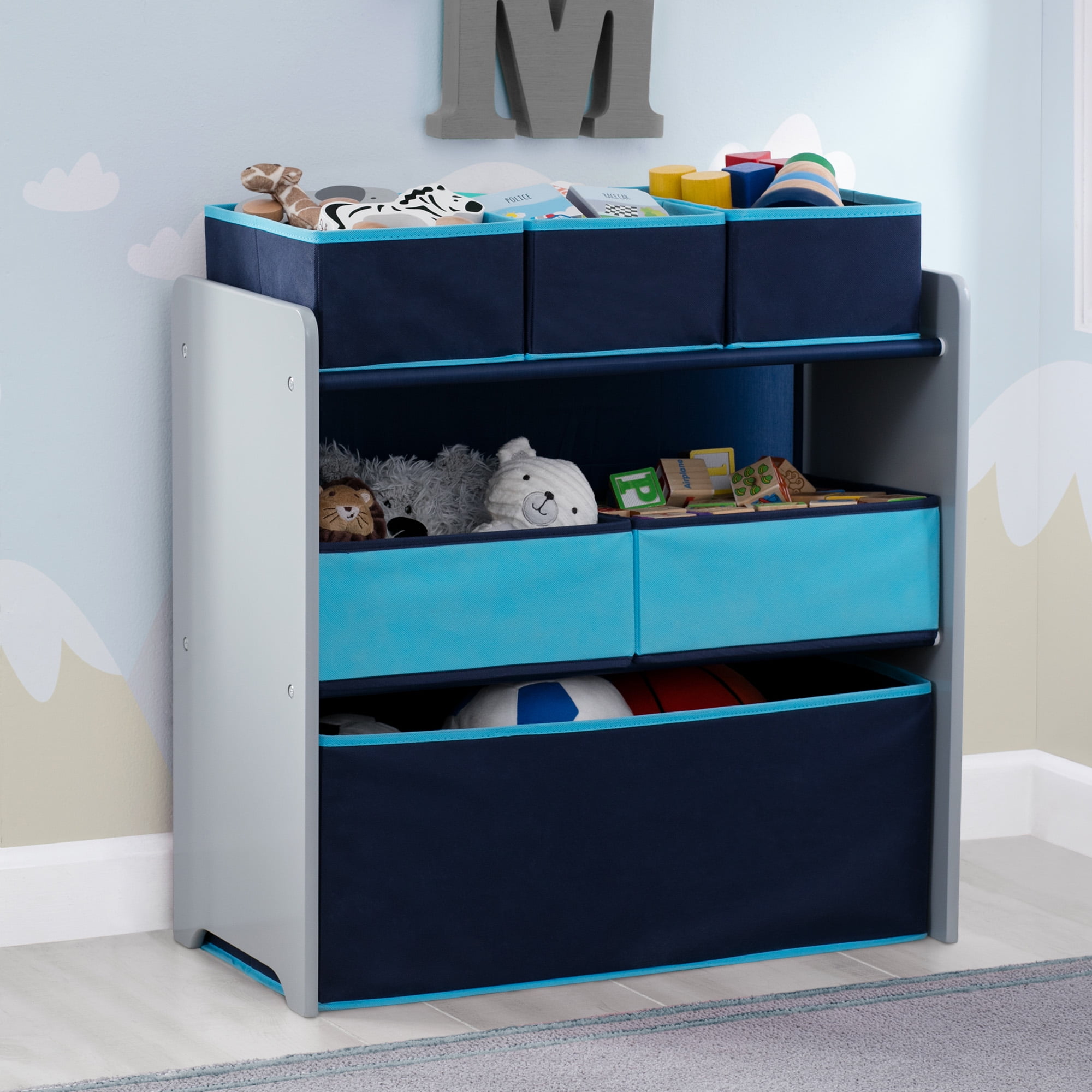 Delta Children 6 Bin Design and Store Toy Organizer Grey Blue