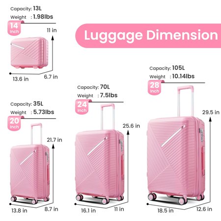 Travel Luggage Sets 4 PC, PC Expandable Suitcase with 360 Degrees Spinner Wheels, Suitcase with TSA Lock, Small Vanity Suitcase