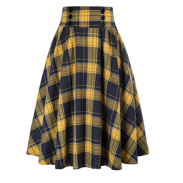 Huaai Skirts For Women Women Fashion Casual Plaid SkirtWith Pockets ...