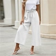 thumbnail image 6 of Ohufall Womens Solid Color Pants Elastic Waist Drawstring Pant Fashion Wide Leg Breathable Comfort Casual Pants, 6 of 6