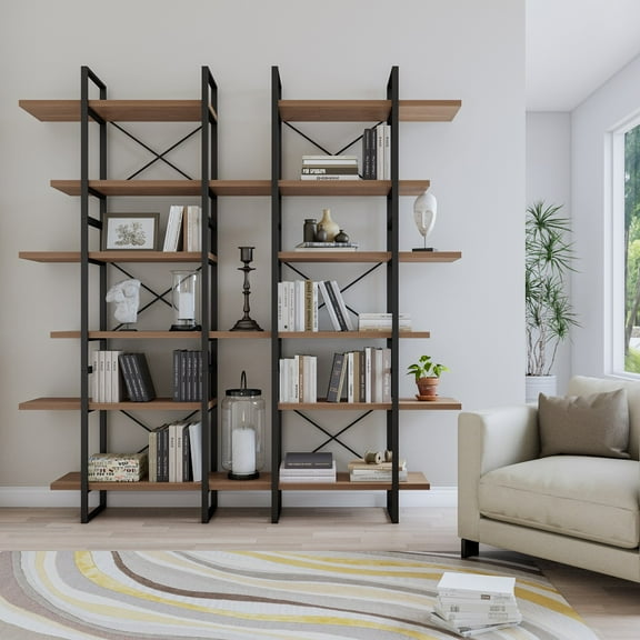 Davee Brown Walnut 6-Tiers Display Bookshelves