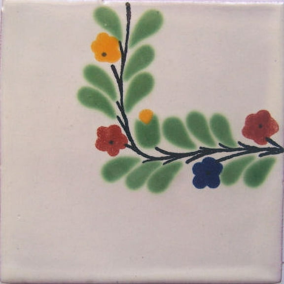 4.2x4.2 Bouquet Corner Talavera Mexican Tile, Set of 9 pcs