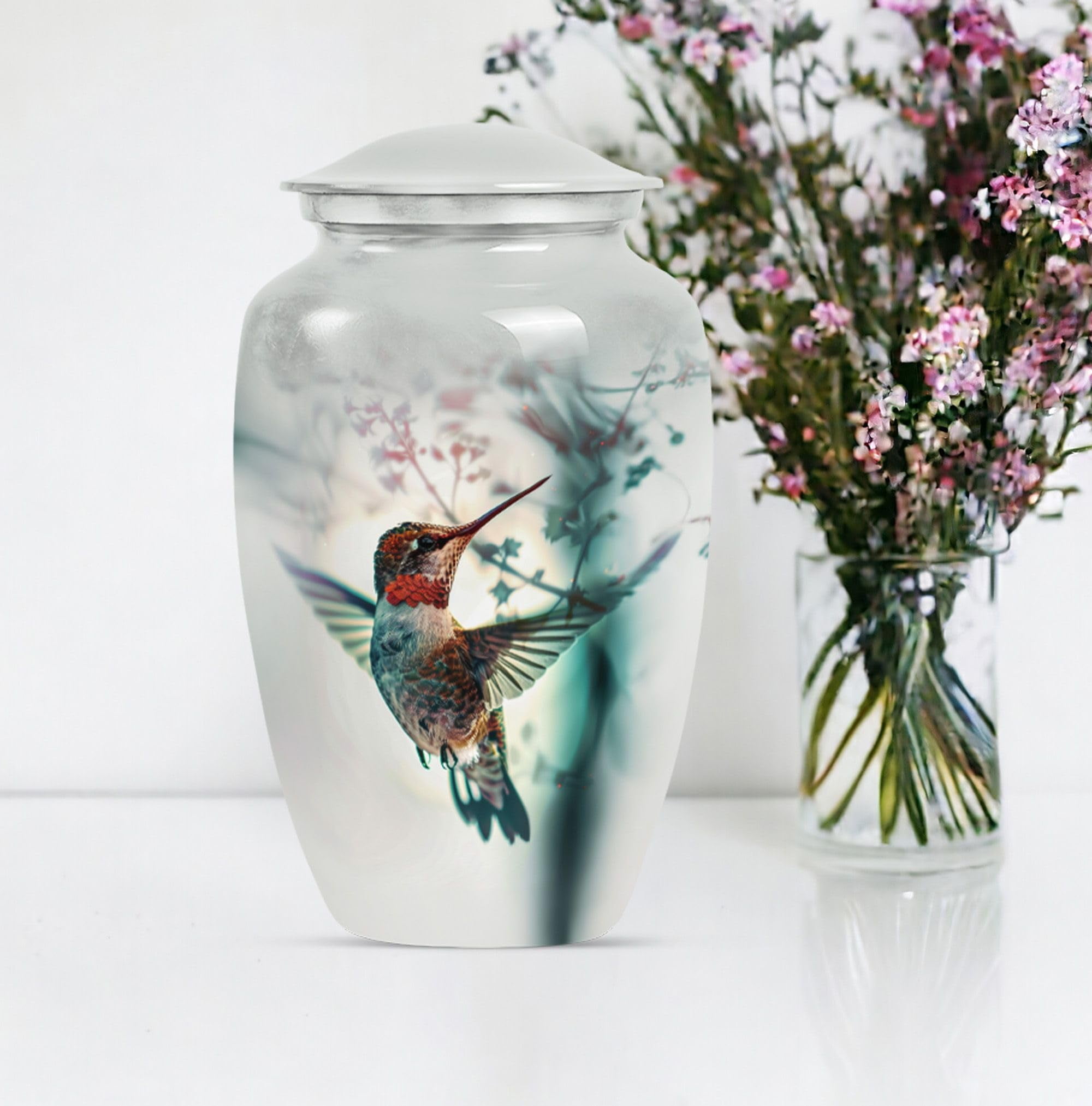 SUBSH Hummingbird Urn, Combo of 2 (10 Inch Urn & Keepsake Urn), White Urn for Ashes, Pet Urn for Ashes, Cremation Urns for Ashes, Urns for Human Ashes, Urns for Ashes Adult Male, Urn for Ashes