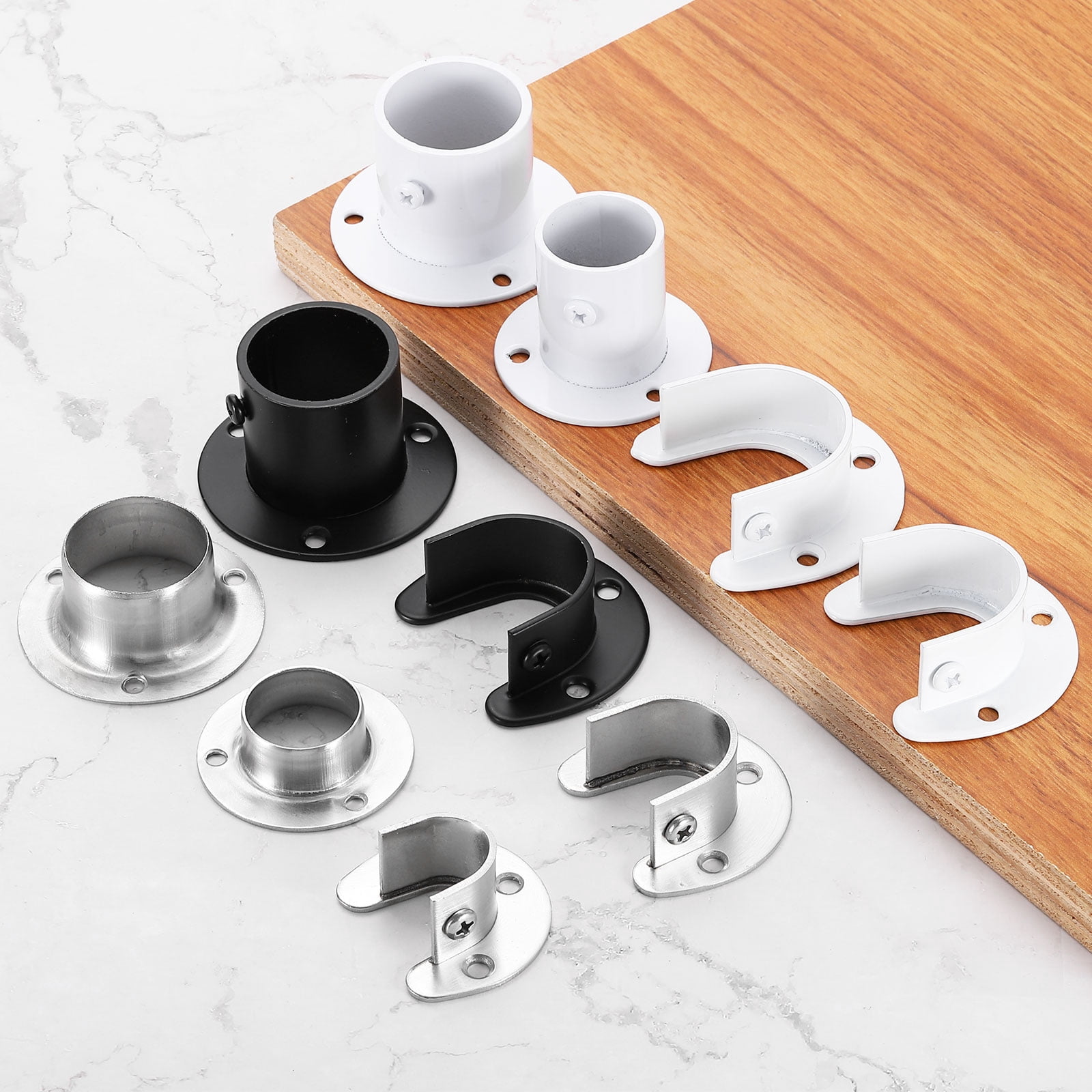 Uxcell 4 Pcs 1-1/2" inch Closet Rod Bracket Stainless Steel U-Shaped Rod Socket Flange Closet Rod Holder  White