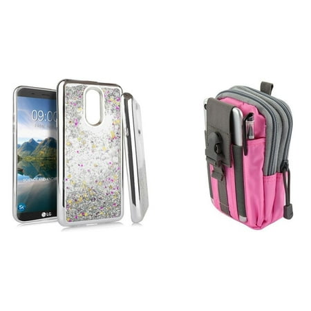 Bemz Liquid Series Compatible with Coolpad Legacy (2019) Case with Flowing Quicksand Glitter Cover (Silver), Tactical MOLLE Organizer Travel Pouch (Pink/Gray) and Atom (Best Aquarium Screensaver 2019)