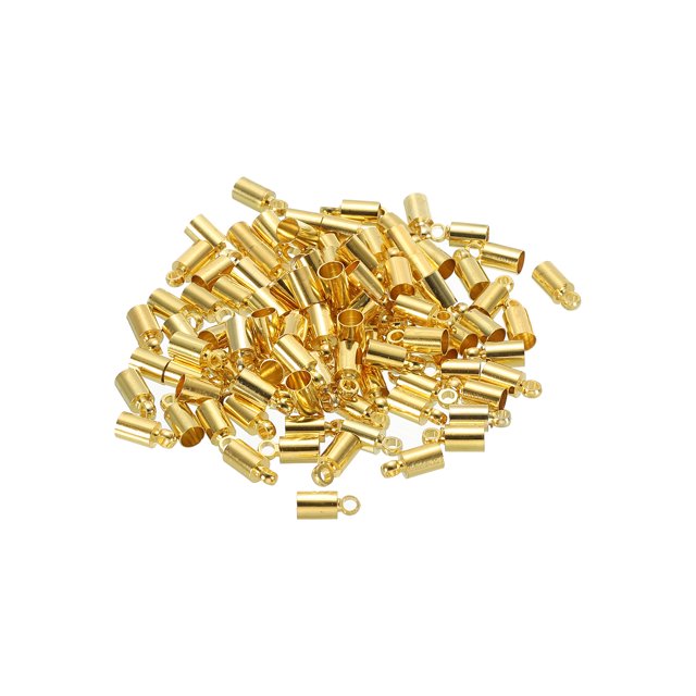 100Pcs Cord End Caps 3.5mm End Cap Barrel Beads Kumihimo End Caps Brass for Jewelry Making 4mm Length Gold