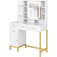 thumbnail image 1 of Bingirl White Vanity Desk with LED Lighted Mirror, Lights, and Power Outlet - 3 Lighting Colors for Bedroom, 1 of 8