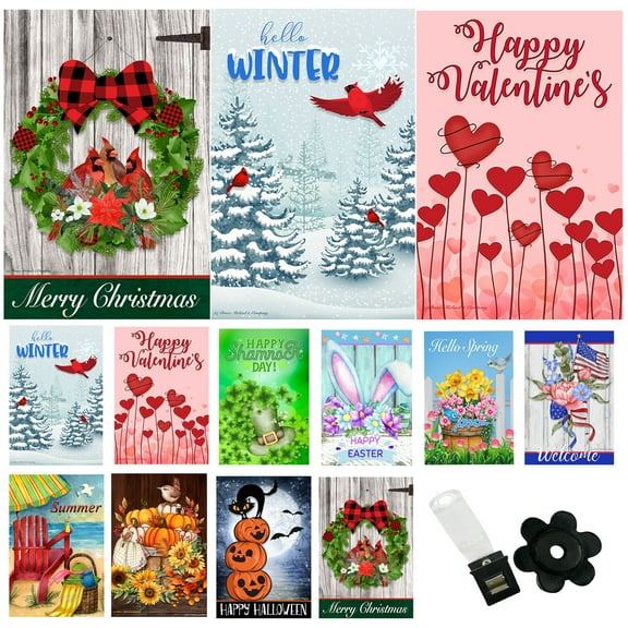 Country Charm Garden Flags (Set of 10) Double Sided 12 x 18 inch Seasonal Outdoor Flags with Wind Clip and Stopper
