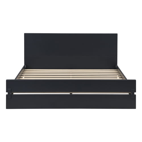 Euroco Wood Queen Size Platform Bed, Heavy-Duty Bamboo Bed Frame, Black