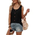 thumbnail image 2 of Ronuti Tank Tops for Women Summer Tops Trendy Dressy Casual Spring Vacation Outfits Crewneck Button Down Sleeveless Shirts Black Shirts, 2 of 8