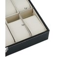 thumbnail image 3 of Caja de reloj de cuero con 12 ranuras, organizador de vitrina con tapa de vidrio enmarcada, elegante contraste y almohada extraíble para hombres y mujeres, cajas de soporte grandes para relojes y joya JFHHH pequeña, 3 of 5