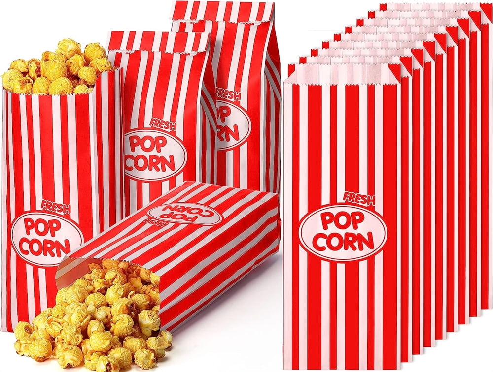 NOGIS 100 Pcs 1 Oz Popcorn Bags Bulk Popcorn Paper Bags Red and White Stripes Retro Popcorn Bags