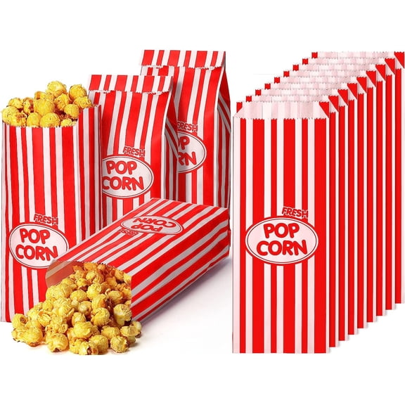 NOGIS 100 Pcs 1 Oz Popcorn Bags Bulk Popcorn Paper Bags Red and White Stripes Retro Popcorn Bags Disposable Popcorn Bags for Party Movie Theater Carnival Festivals Movie Theme Party Supplies