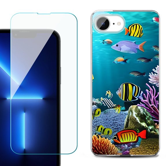For For iPhone 16e Phone Case Cover, Shockproof Case with Tempered Glass Screen Protector, by OneToughShield - Underwater