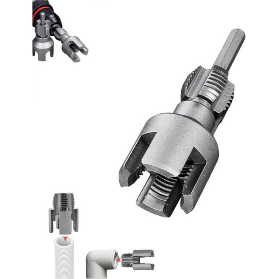Integrated Internal & External Pipe Threading Tool, Electric Drill Compatible PVC Pipe Threader Kit, Suitable for 1/2 Inch and 3/4 Inch Plastic Pipes (1/2 in)