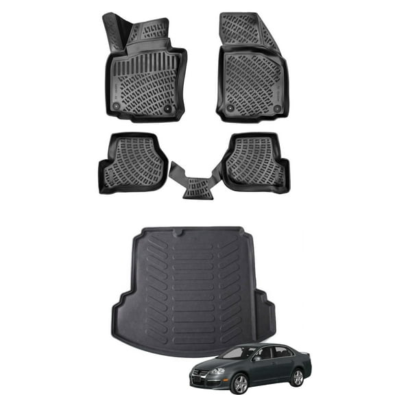 Car Floor Mats   Cargo Liner (Full SET) Compatible for Volkswagen Jetta 2005-2010 Waterproof | All Weather