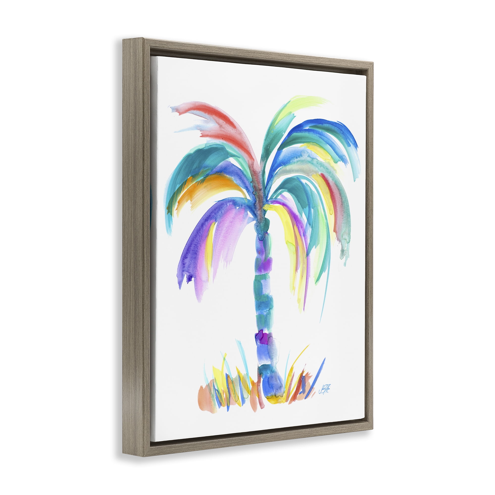 Stupell Industries Brushed Palm Tree Botanical & Floral Painting Brown Floater Framed Canvas Art Print Wall Art, 25 x 31