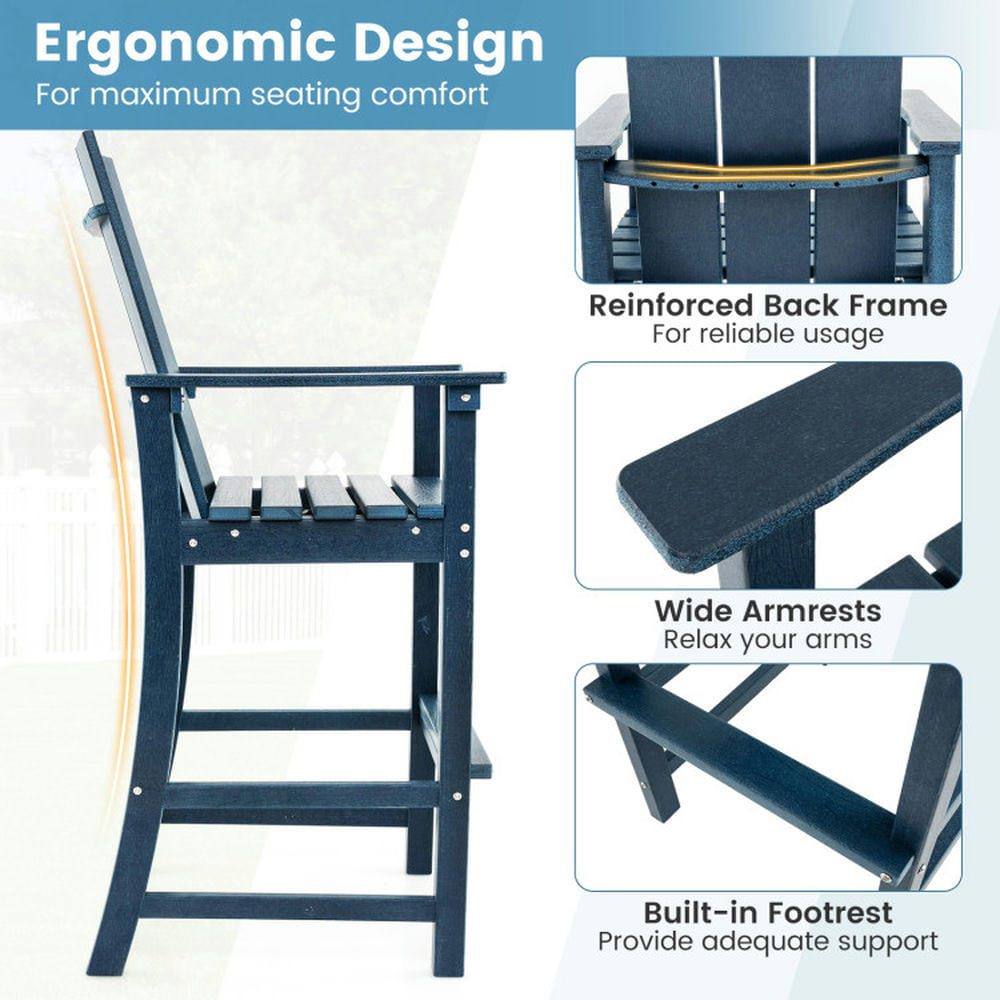 Demifill Tall Adirondack Chair Outdoor Bar Stool with Ergonomic Backrest, Patio Chair for Outdoor, Blue