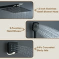 thumbnail image 6 of Boyel Living Shower Head Handle Faucet Wall Mount 12" Rainfall 3 Function Thermostatic Shower System with 6 Body Jets,Matte Black, 6 of 8
