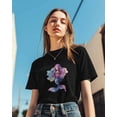 thumbnail image 5 of Women's T-Shirts, Mermaid Watercolor Cartoon Cotton Crewneck Tee Short Sleeve Casual Tops Loose Graphic T-Shirt Black, L, 5 of 7