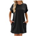 thumbnail image 5 of Arnsht Womens Summer Dresses Solid Color Casual Loose T-Shirt Short Sleeve Round Neck Flowy Sundresses with Pockets Black XL, 5 of 5