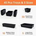 thumbnail image 4 of HAIDAIYA 45 Pack Drawer Organizer Trays Set, 3 Sizes Plastic Divider Storage Bins for Desk, Makeup, Tool Box, Jewelry (Black), 4 of 7