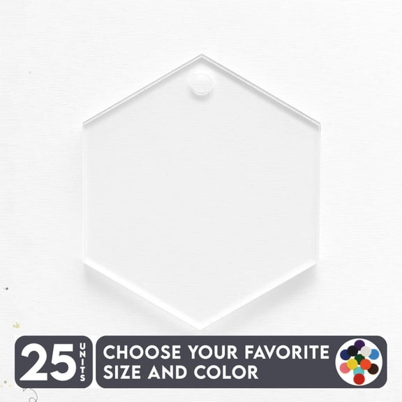 25 Units Acrylic Keychains Vertical Hexagons 1/8" Thick – Clear or Solid Color – (Size 3") Made in USA