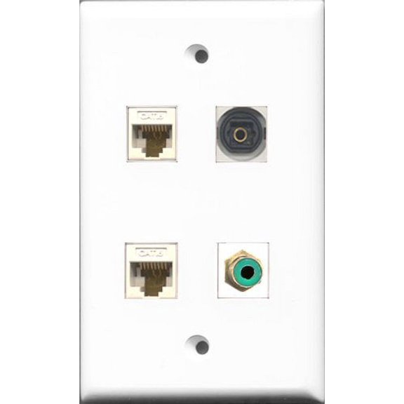RiteAV 1 Port RCA Green and 1 Port Toslink 2 Port Cat6 Ethernet White Wall Plate