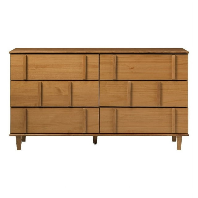 Walker Edison Modern Detailed 6-Drawer Solid Wood Dresser 60 Inch Caramel