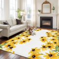 thumbnail image 3 of Yellow Sunflower Washable Living Room Rugs 5'x7', Watercolor Flowers Green Leaf Spring Country Low Pile Throw Large Area Rugs Non-Slip Sturdy Edge Binding Carpet for Dining Room Bedside Kitchen, 3 of 9