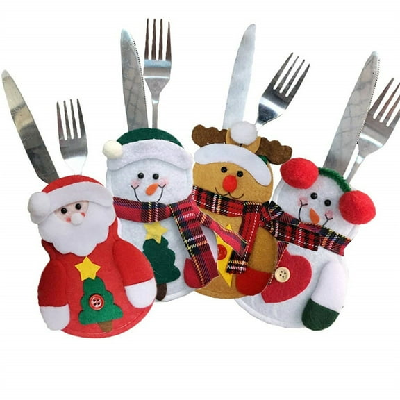 Xiwaer Christmas Cutlery Holders Suit Silverware Pockets Knifes Forks Tableware Decor Bag Storage Covers Christmas Xmas Party Decorations A