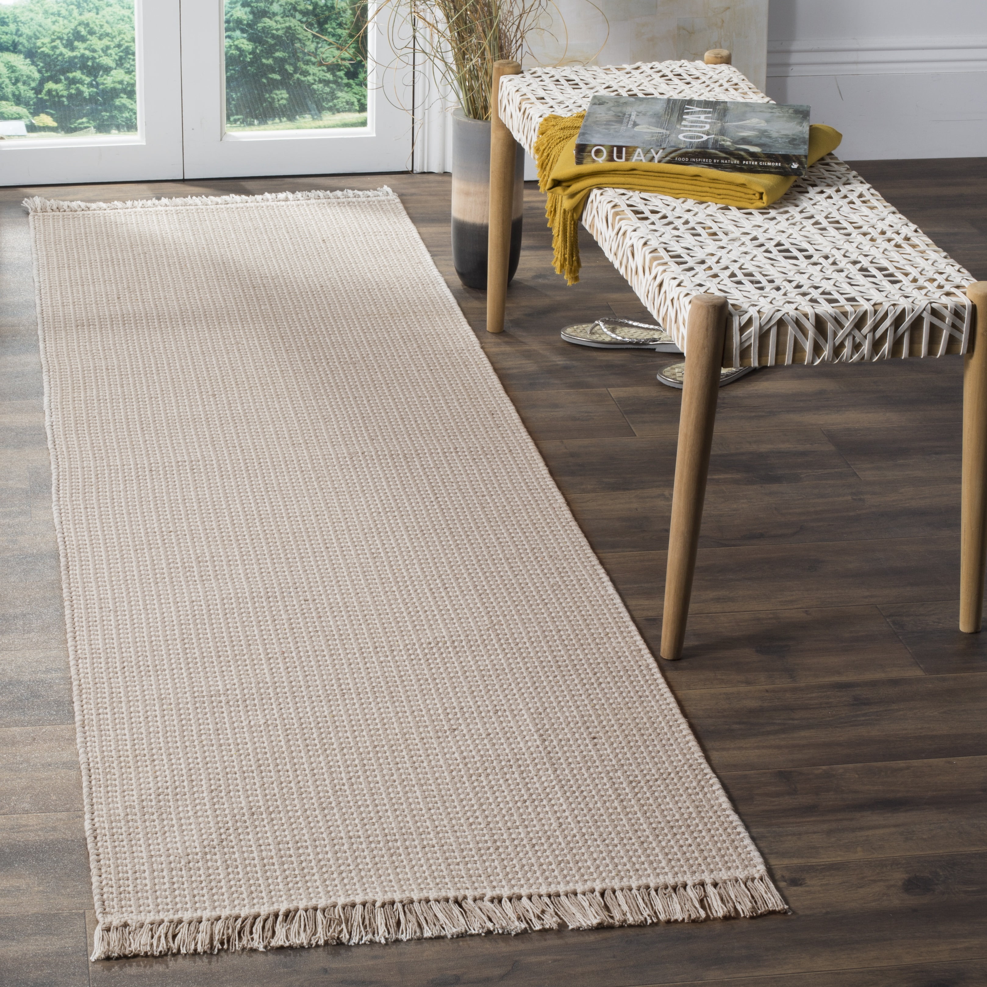 SAFAVIEH Montauk Patton Geometric Cotton Runner Rug, Ivory/Grey, 2'3" x 20'