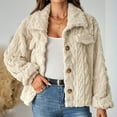 thumbnail image 2 of Women's Fleece Jackets Winter Button Down Sherpa Warm Long Sleeve Cropped Coats Lapel Solid Color Loose Outerwear (Beige M), 2 of 6
