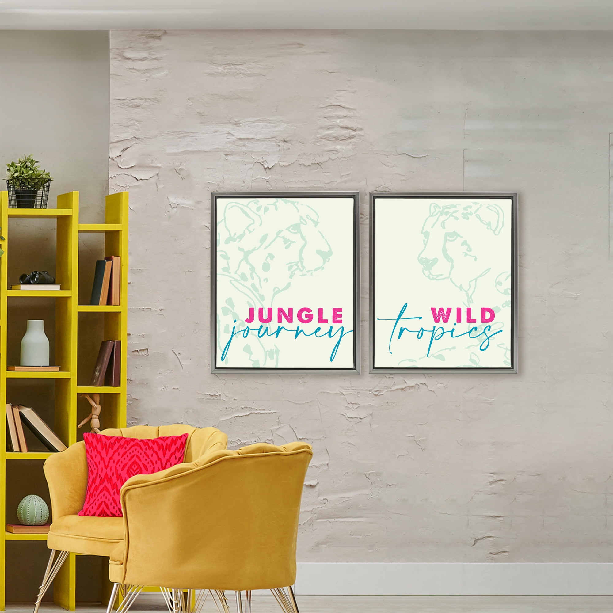 Stupell Industries Wildlife Phrases Cheetahs 2 Piece Gray Framed Floater Canvas Set, design by Lanie Loreth