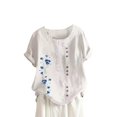 thumbnail image 2 of JUNWELL Hauts pour Femmes Liquidation Mode Été Ample Imprimé Col Rond T-Shirt Manches Courtes Blouse Décontractée, 2 of 6