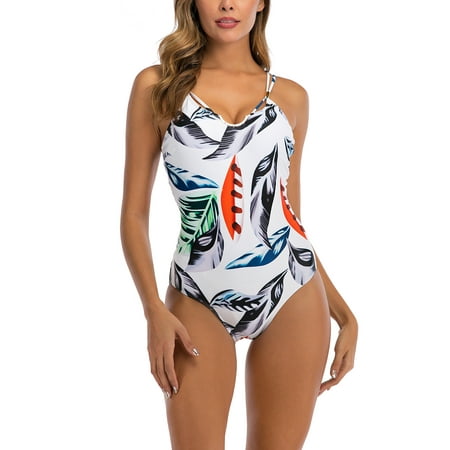 US Sexy Women Monokinis Ladies Floral One Piece Swimwear Beachwear Swimsuit Swimming Costumes Bathing Suit Push Up Padded Bra Backless White Plus Size