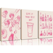 Pink Bar Cart Wall Art Coquette Trendy Alcohol Bottles Poster Pictures Retro Cocktail Cheer Canvas Painting Girly Preppy Alcoholic Beverage Wall Decor Funky Cocktail（Only canvas）